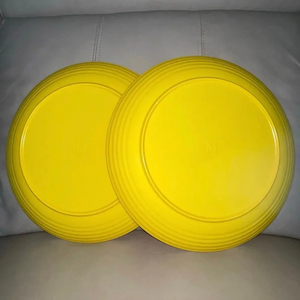 Set of 2 Melange Sunny Yellow 11” Coupe Ribbed Melamine Plates Shatterproof